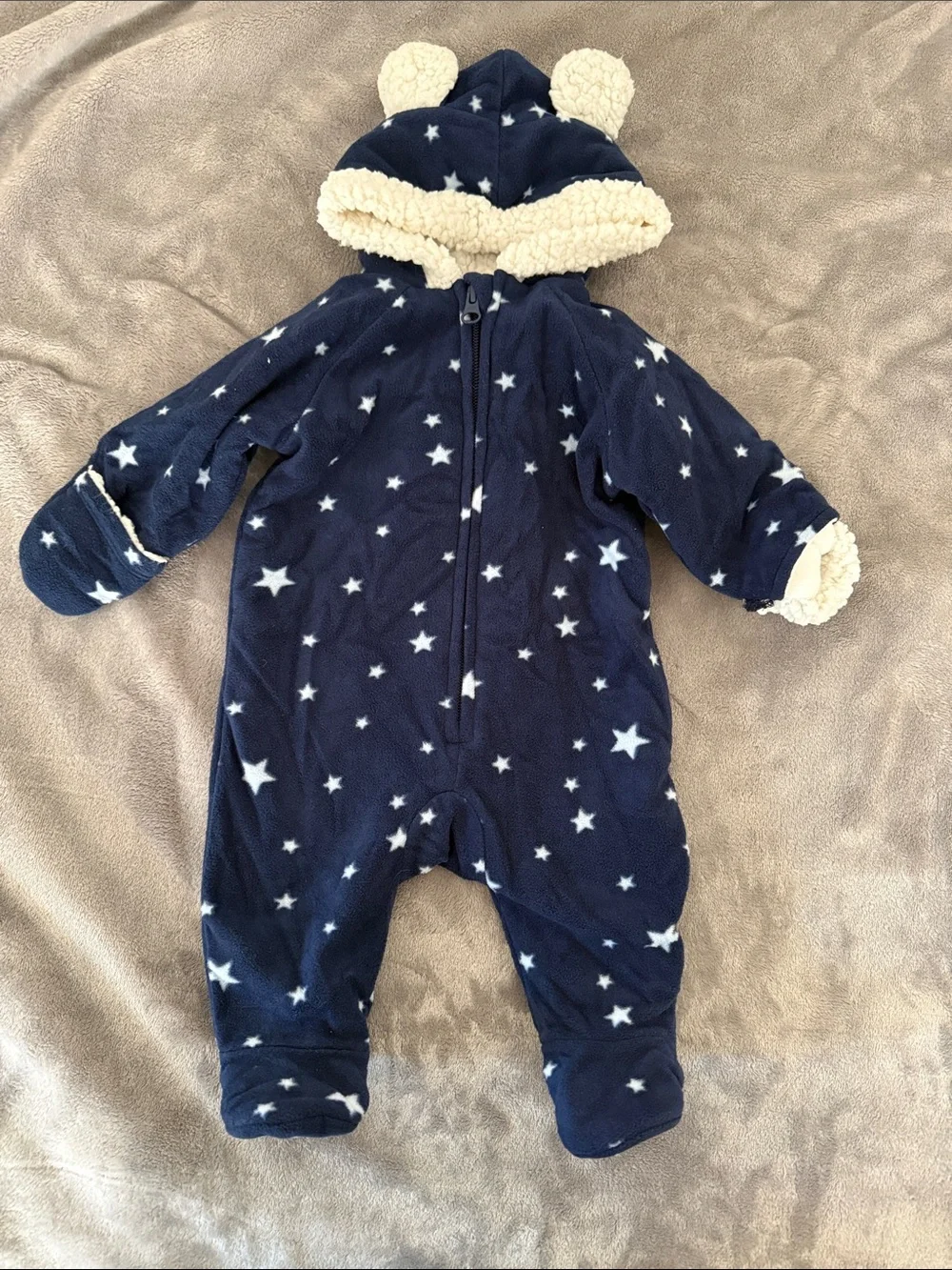 Old Navy Navy Star Fleece Hooded One-Piece with Sherpa Trim